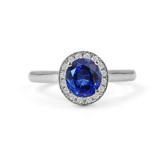 Sri Lanka Saphir Ovaler und runder Aus der Erde Abgebauter Natürlicher Diamantring Gold 14K 2.90 ct.