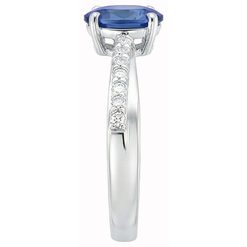 Sri Lanka Saphir Ovalschliff Ring mit runden Aus der Erde Abgebauter Natürlicher Diamanten 2.30 Ct