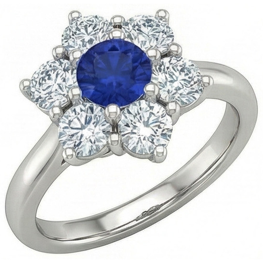 Sri Lanka Saphir Runder Aus der Erde Abgebauter Natürlicher Diamantring 4 Karat Weißgold 14K