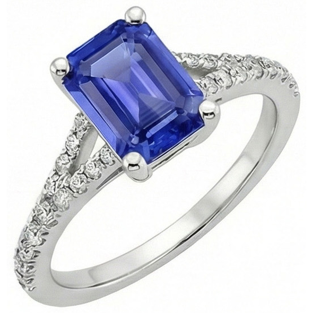 Sri Lanka Saphir & Aus der Erde Abgebauter Natürlicher Diamant 4 Karat Smaragd Solitär Ring mit Akzenten