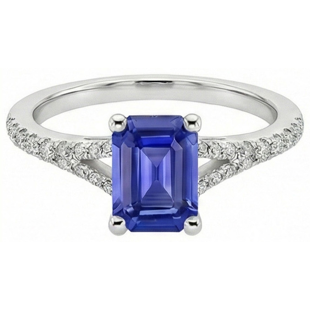 Sri Lanka Saphir & Aus der Erde Abgebauter Natürlicher Diamant 4 Karat Smaragd Solitär Ring mit Akzenten