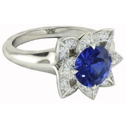 Sri Lanka Saphir & Aus der Erde Abgebauter Natürlicher Diamant Ehering 2,50 Karat Weißgold 14K