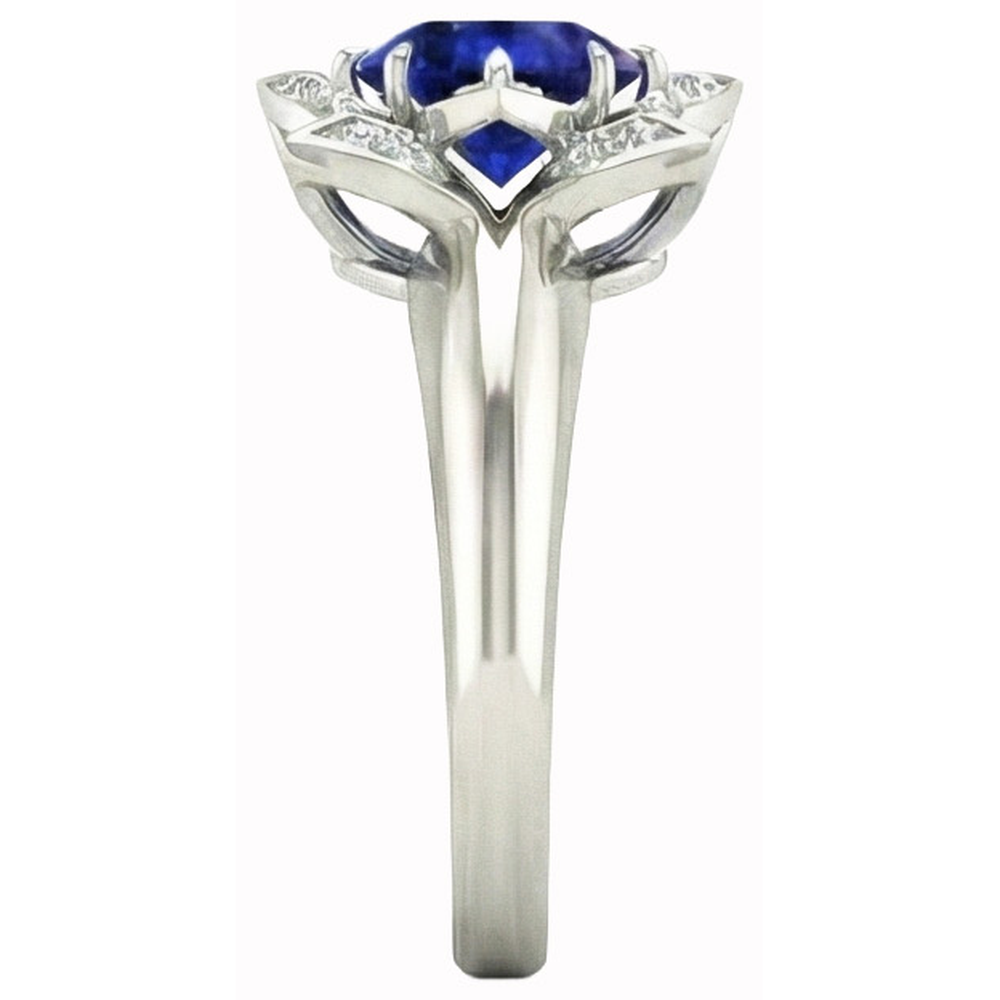 Sri Lanka Saphir & Aus der Erde Abgebauter Natürlicher Diamant Ehering 2,50 Karat Weißgold 14K