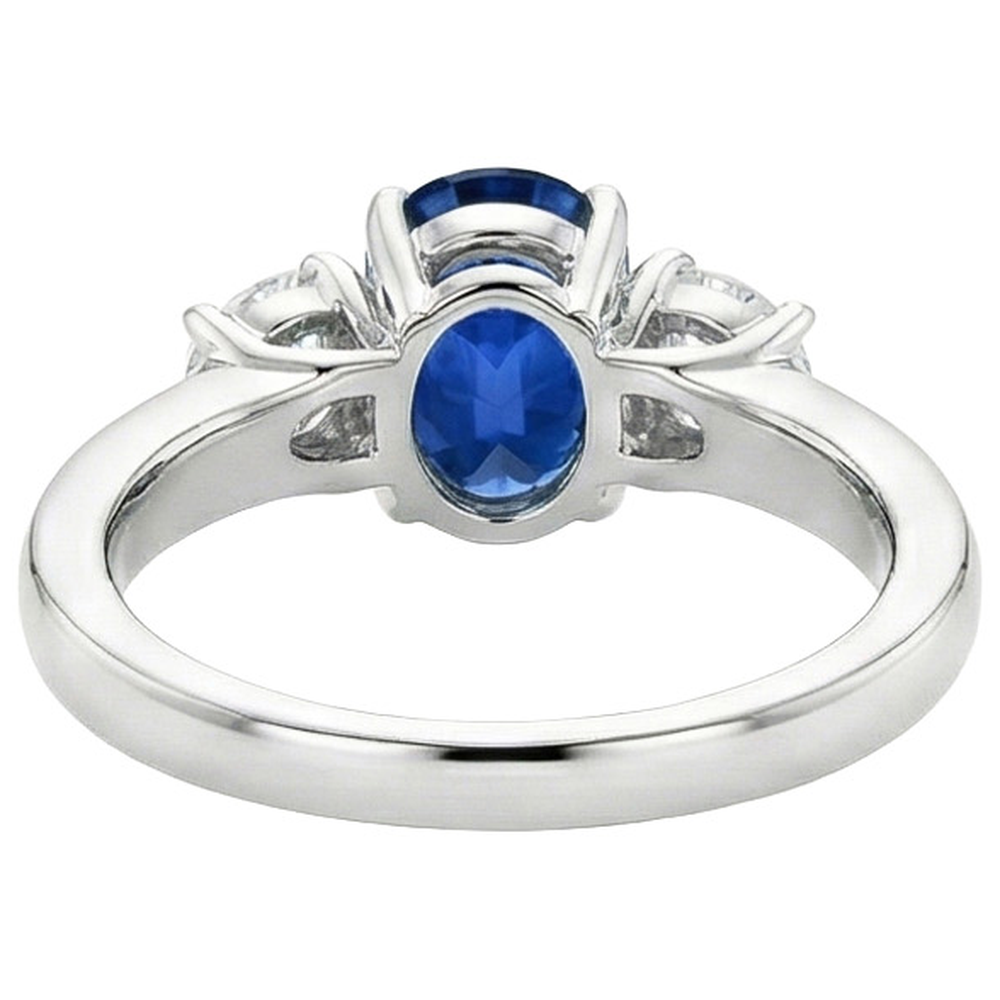 Sri Lanka Saphir mit 3 Steinen und Aus der Erde Abgebauter Natürlicher Diamanten Ring 3 Karat WG 14K