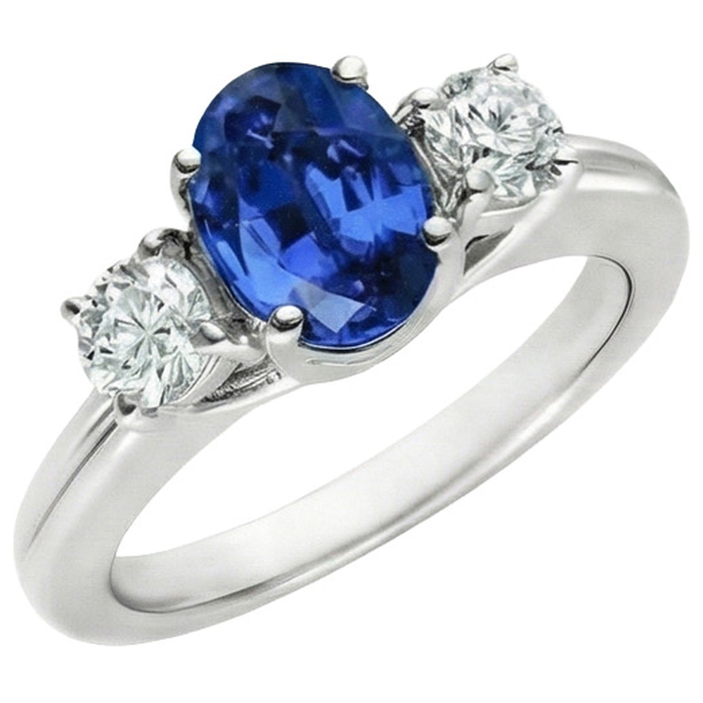 Sri Lanka Saphir mit 3 Steinen und Aus der Erde Abgebauter Natürlicher Diamanten Ring 3 Karat WG 14K