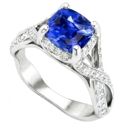 Sri Lanka Saphir mit Aus der Erde Abgebauter Natürlicher Diamant 4,50 ct Ehering Weißgold 14K