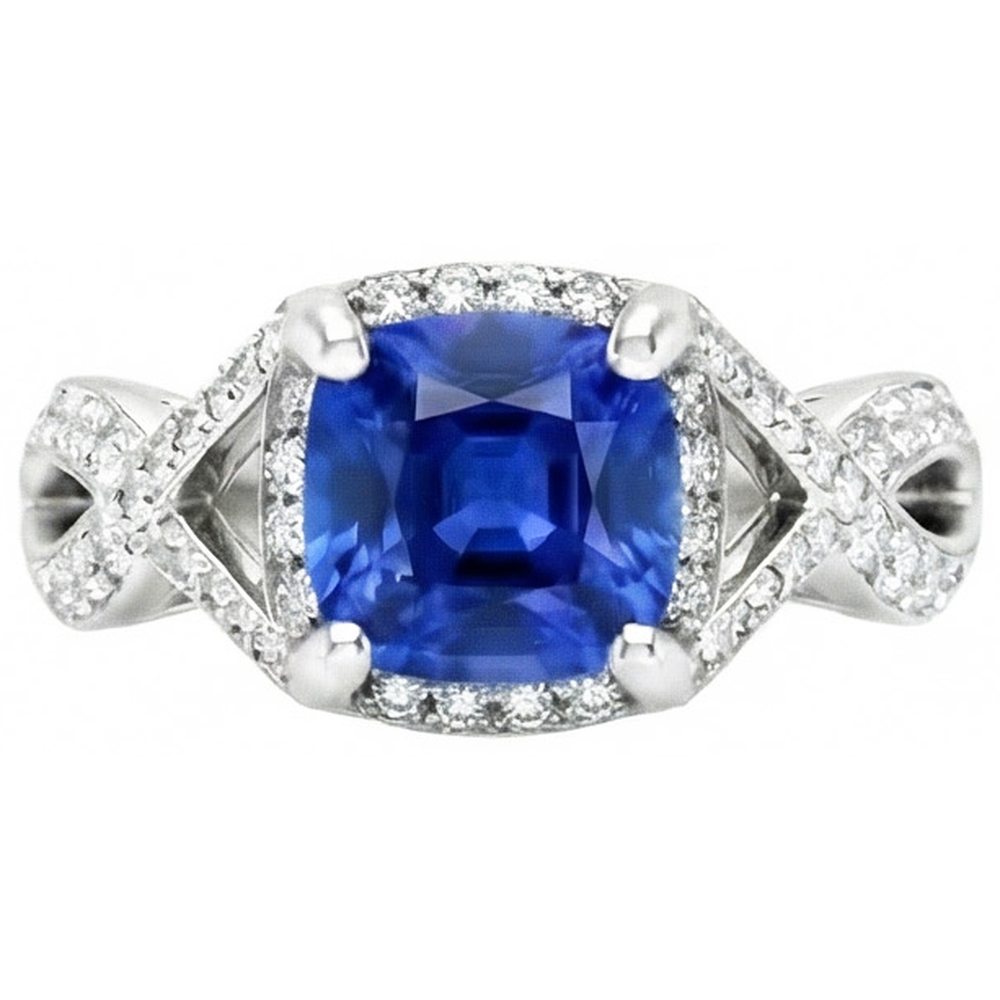 Sri Lanka Saphir mit Aus der Erde Abgebauter Natürlicher Diamant 4,50 ct Ehering Weißgold 14K