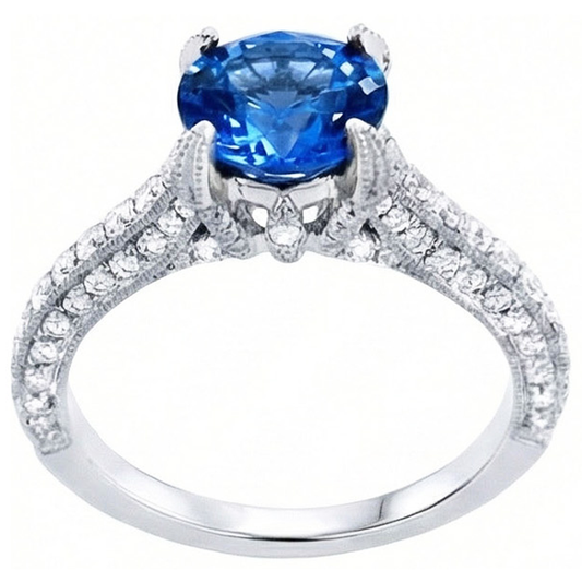 Sri Lanka Saphir mit Aus der Erde Abgebauter Natürlicher Diamanten Rundschliff Ring 4.50 Ct