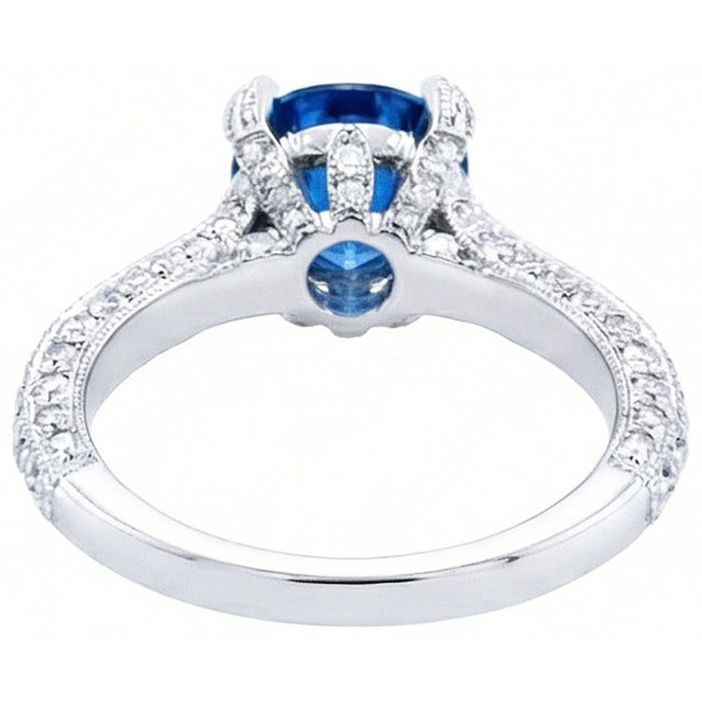 Sri Lanka Saphir mit Aus der Erde Abgebauter Natürlicher Diamanten Rundschliff Ring 4.50 Ct