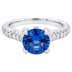 Sri Lanka Saphir mit Aus der Erde Abgebauter Natürlicher Diamanten Rundschliff Ring 4.50 Ct