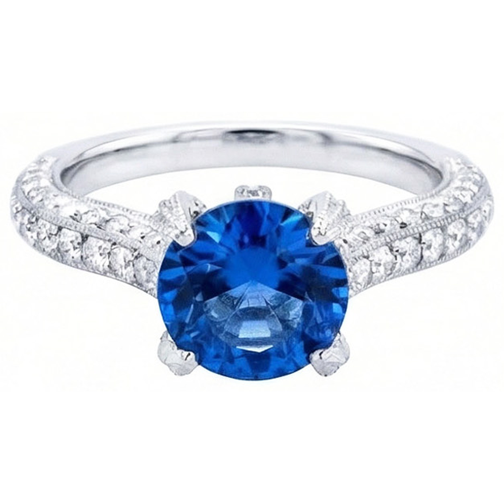 Sri Lanka Saphir mit Aus der Erde Abgebauter Natürlicher Diamanten Rundschliff Ring 4.50 Ct