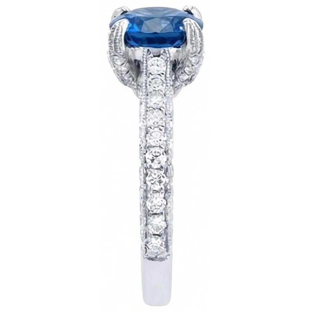 Sri Lanka Saphir mit Aus der Erde Abgebauter Natürlicher Diamanten Rundschliff Ring 4.50 Ct