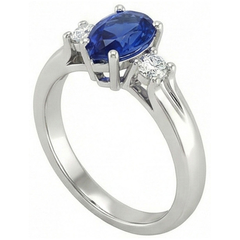 Sri Lanka Saphir und Aus der Erde Abgebauter Natürlicher Diamanten 3 Steine Ring 1.70 Karat Gold 14K