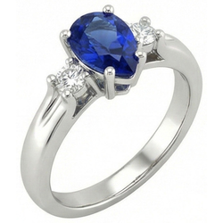 Sri Lanka Saphir und Aus der Erde Abgebauter Natürlicher Diamanten 3 Steine Ring 1.70 Karat Gold 14K