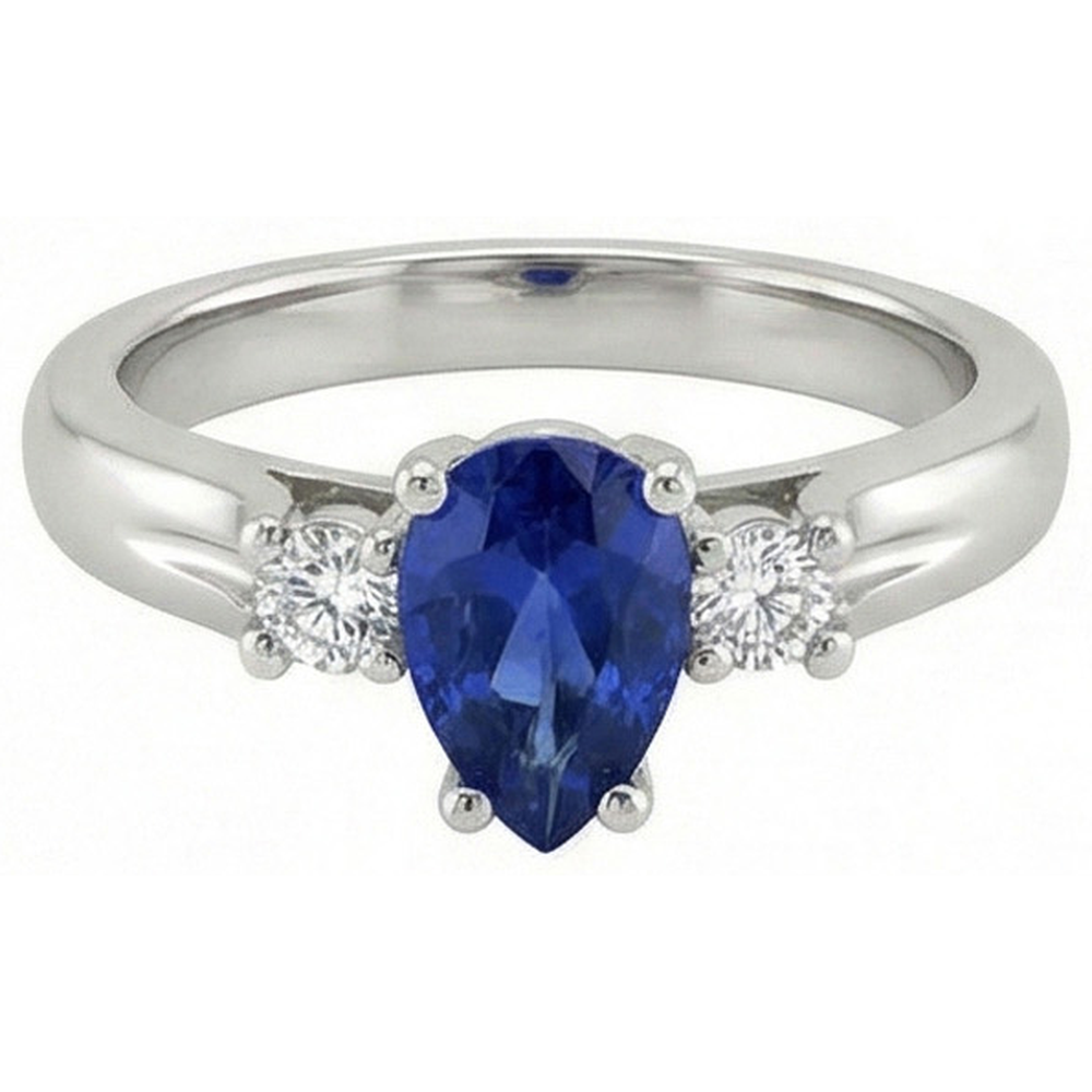 Sri Lanka Saphir und Aus der Erde Abgebauter Natürlicher Diamanten 3 Steine Ring 1.70 Karat Gold 14K
