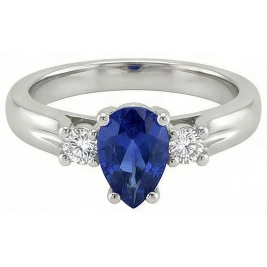 Sri Lanka Saphir und Aus der Erde Abgebauter Natürlicher Diamanten 3 Steine Ring 1.70 Karat Gold 14K