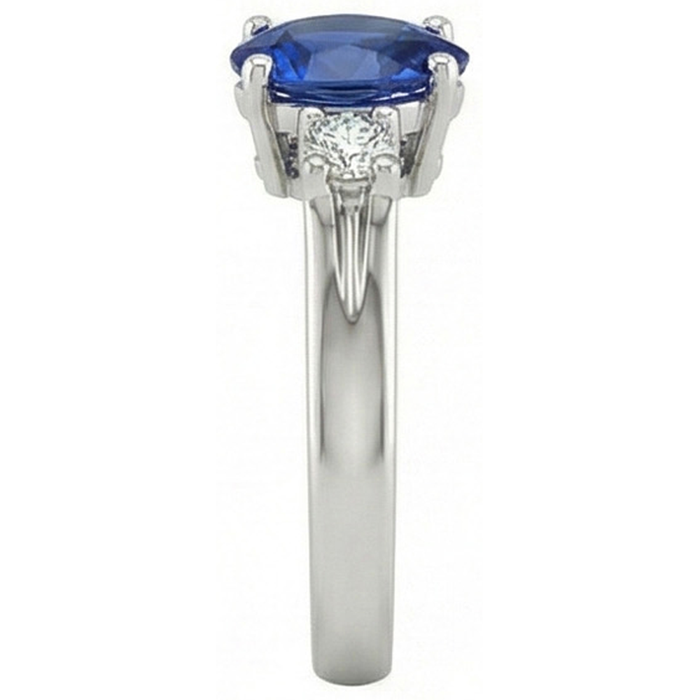Sri Lanka Saphir und Aus der Erde Abgebauter Natürlicher Diamanten 3 Steine Ring 1.70 Karat Gold 14K