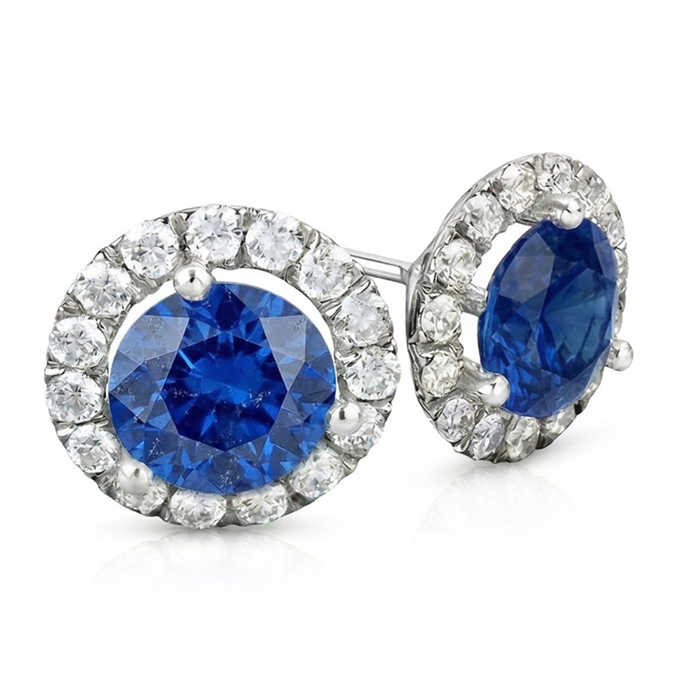 Sri Lanka Saphir und Halo Aus der Erde Abgebauter Natürlicher Diamant 6,40 Ct Rundschliff Ohrstecker