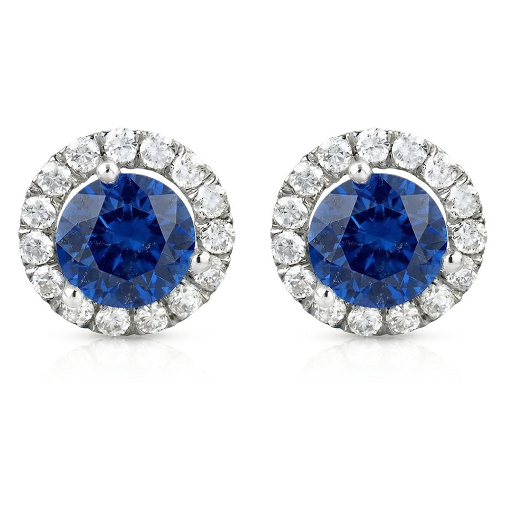 Sri Lanka Saphir und Halo Aus der Erde Abgebauter Natürlicher Diamant 6,40 Ct Rundschliff Ohrstecker