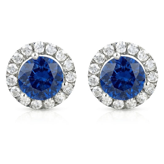 Sri Lanka Saphir und Halo Aus der Erde Abgebauter Natürlicher Diamant 6,40 Ct Rundschliff Ohrstecker