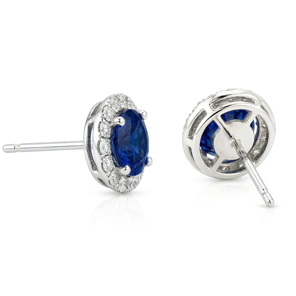 Sri Lanka Saphir und Halo Aus der Erde Abgebauter Natürlicher Diamant 6,40 Ct Rundschliff Ohrstecker
