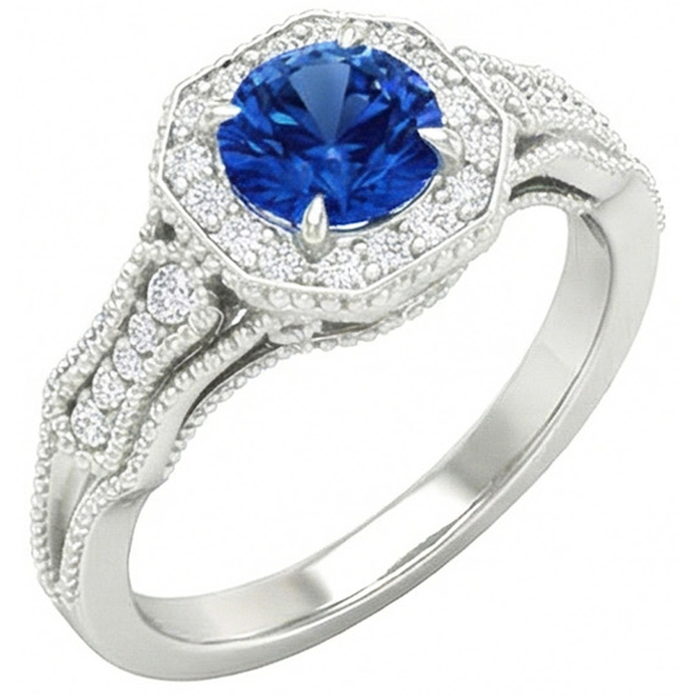Sri Lankan Saphir Aus der Erde Abgebauter Natürlicher Diamanten 2 Karat Jubiläumsring Weißgold 14K Neu