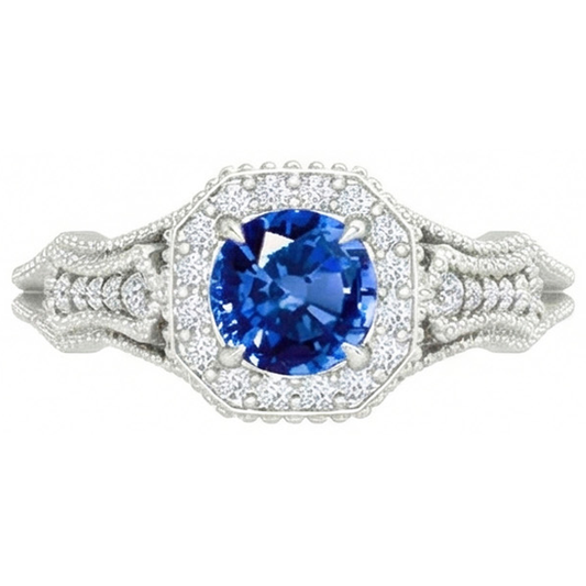 Sri Lankan Saphir Aus der Erde Abgebauter Natürlicher Diamanten 2 Karat Jubiläumsring Weißgold 14K Neu