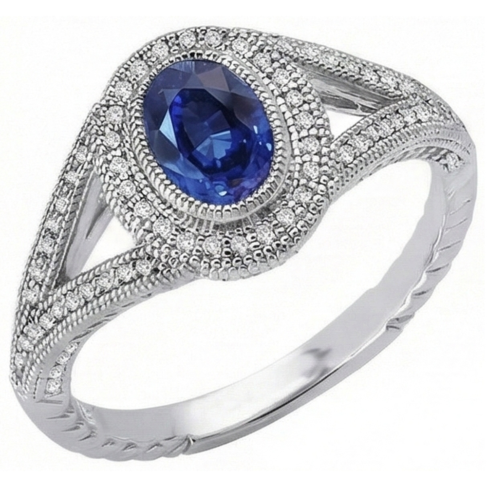 Sri Lankan Saphir Aus der Erde Abgebauter Natürlicher Diamanten Weißgold Jubiläumsring 3,51 ct.