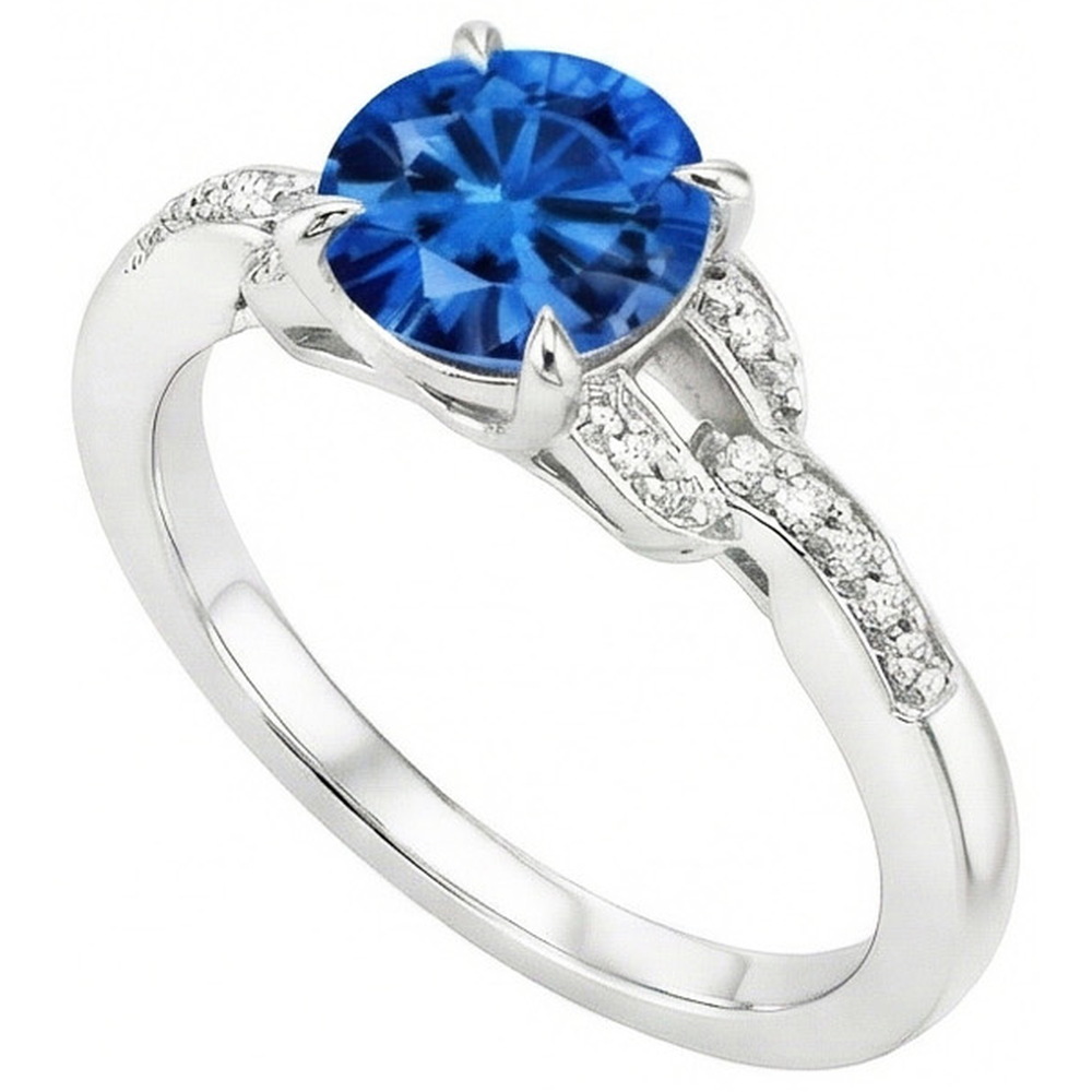 Sri Lankan Saphir und Aus der Erde Abgebauter Natürlicher Diamanten 2.90 Karat Ring Weißgold 14K