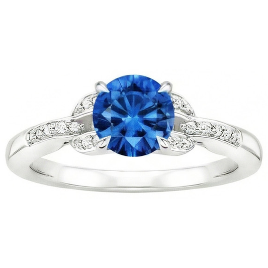 Sri Lankan Saphir und Aus der Erde Abgebauter Natürlicher Diamanten 2.90 Karat Ring Weißgold 14K