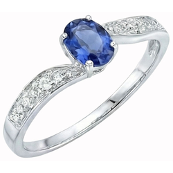 Sri Lankischer Saphir Oval Aus der Erde Abgebauter Natürlicher Diamant Promise Ring Weiß Gold 14K