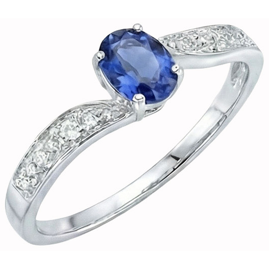 Sri Lankischer Saphir Oval Aus der Erde Abgebauter Natürlicher Diamant Promise Ring Weiß Gold 14K
