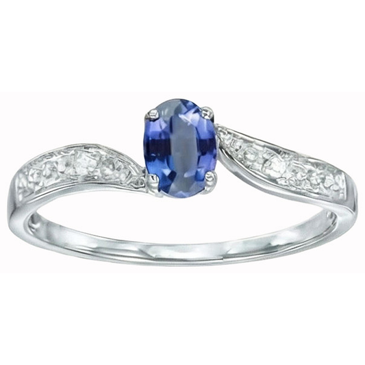 Sri Lankischer Saphir Oval Aus der Erde Abgebauter Natürlicher Diamant Promise Ring Weiß Gold 14K