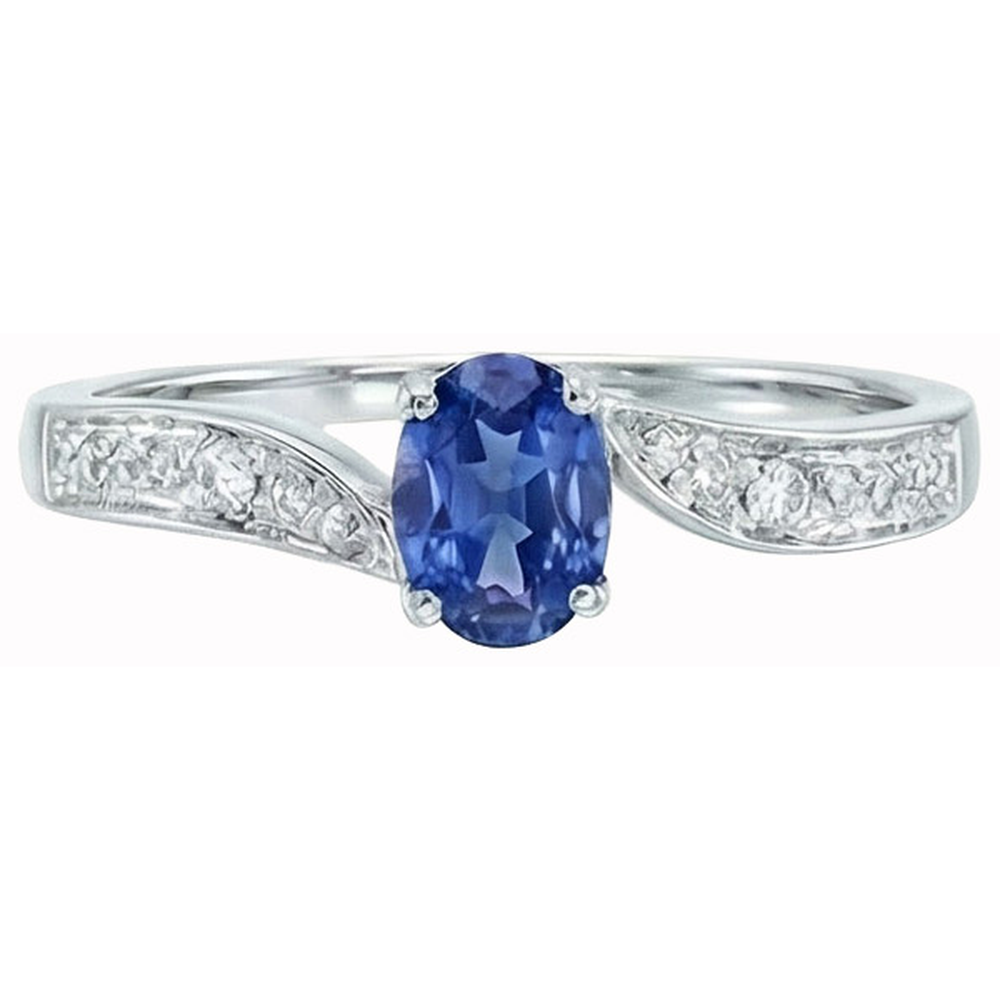 Sri Lankischer Saphir Oval Aus der Erde Abgebauter Natürlicher Diamant Promise Ring Weiß Gold 14K