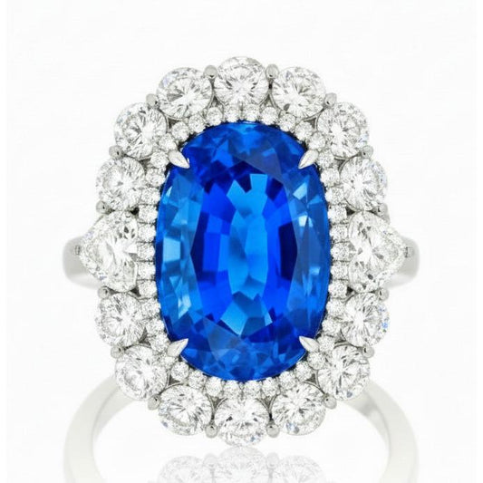Sri Lanka Blauer Saphir Aus der Erde Abgebauter Natürlicher Diamant 8.25 Kt Ring Gold Weiß 14K