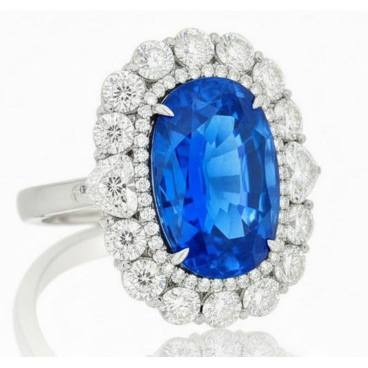Sri Lanka Blauer Saphir Aus der Erde Abgebauter Natürlicher Diamant 8.25 Kt Ring Gold Weiß 14K