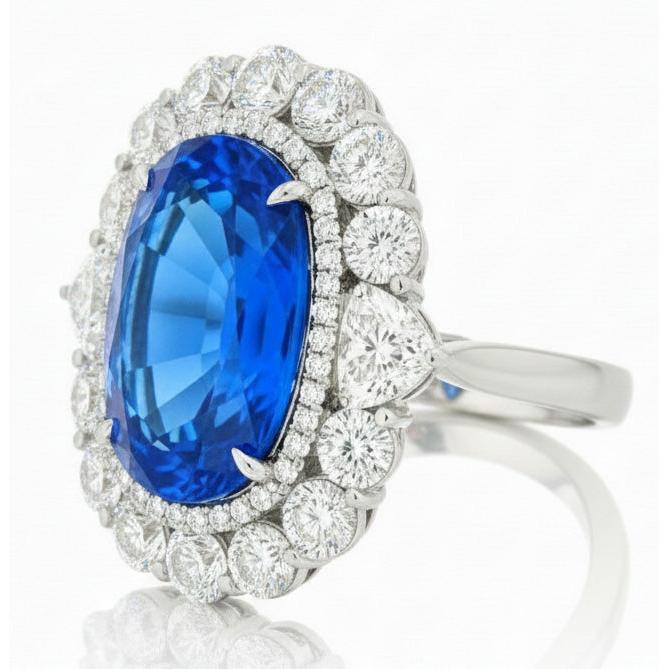 Sri Lanka Blauer Saphir Aus der Erde Abgebauter Natürlicher Diamant 8.25 Kt Ring Gold Weiß 14K