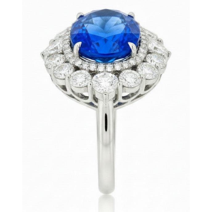 Sri Lanka Blauer Saphir Aus der Erde Abgebauter Natürlicher Diamant 8.25 Kt Ring Gold Weiß 14K