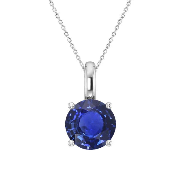 Royalblauer Saphir Brillantschliff Edelstein-Anhänger in 14K Weißgold – Hauptansicht
