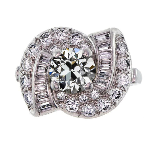 Stangenbrot & Runder Altschliff Echt Diamant Ausgefallener Ring Verdrehter Schaft 4.50 Karat