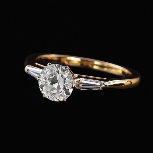 Stangenbrot & Runder Altschliff Echt Aus der Erde Abgebauter Natürlicher Diamant Ring 3 Steine 6 Krappen Satz 2.50 Karat