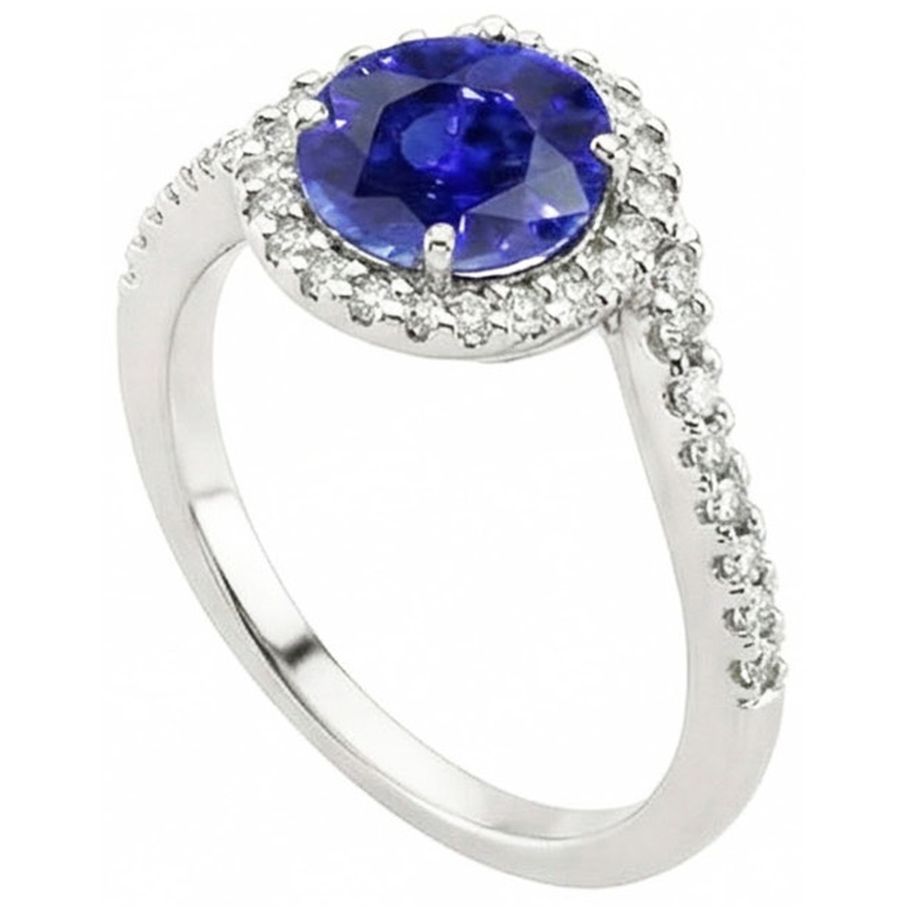 Stapelbarer Ring aus Sri Lanka mit Saphir und Aus der Erde Abgebauter Natürlicher Diamant 2.50 ct. Weißgold 14K