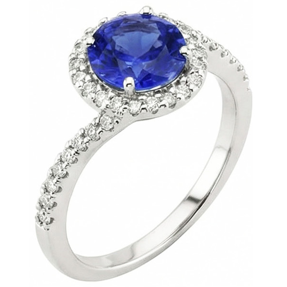 Stapelbarer Ring aus Sri Lanka mit Saphir und Aus der Erde Abgebauter Natürlicher Diamant 2.50 ct. Weißgold 14K