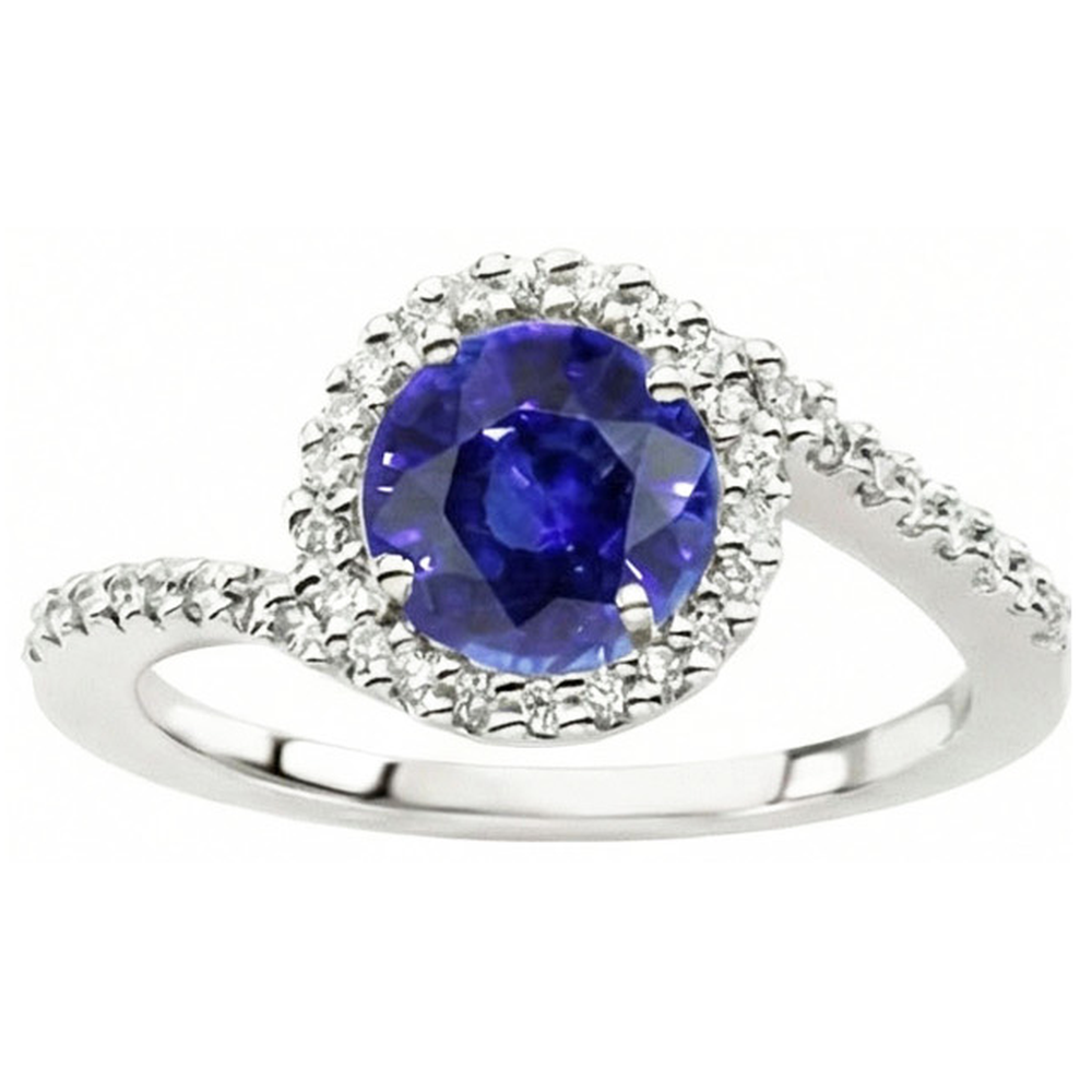 Stapelbarer Ring aus Sri Lanka mit Saphir und Aus der Erde Abgebauter Natürlicher Diamant 2.50 ct. Weißgold 14K