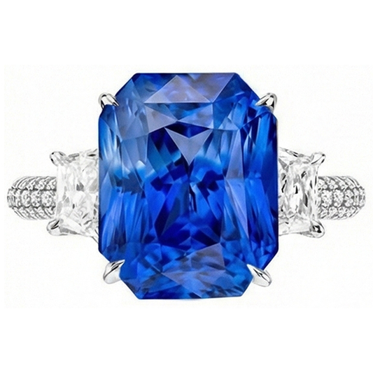 Strahlender Natürlicher Diamant ( nicht im Labor gezüchtet )-Ceylon-Saphir-Ring 7,50 Karat 3-Stein-Zinken-Stil