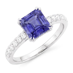 Strahlender Edelstein Blauer Saphir Natürlicher Diamant ( nicht im Labor gezüchtet ) Ring Dreier Krappen Set 3 Karat