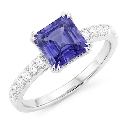 Strahlender Edelstein Blauer Saphir Natürlicher Diamant ( nicht im Labor gezüchtet ) Ring Dreier Krappen Set 3 Karat