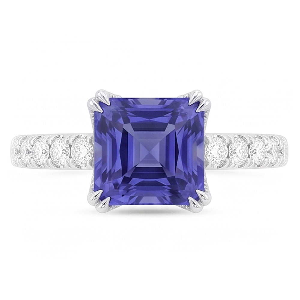 Strahlender Edelstein Blauer Saphir Natürlicher Diamant ( nicht im Labor gezüchtet ) Ring Dreier Krappen Set 3 Karat