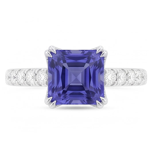 Strahlender Edelstein Blauer Saphir Natürlicher Diamant ( nicht im Labor gezüchtet ) Ring Dreier Krappen Set 3 Karat