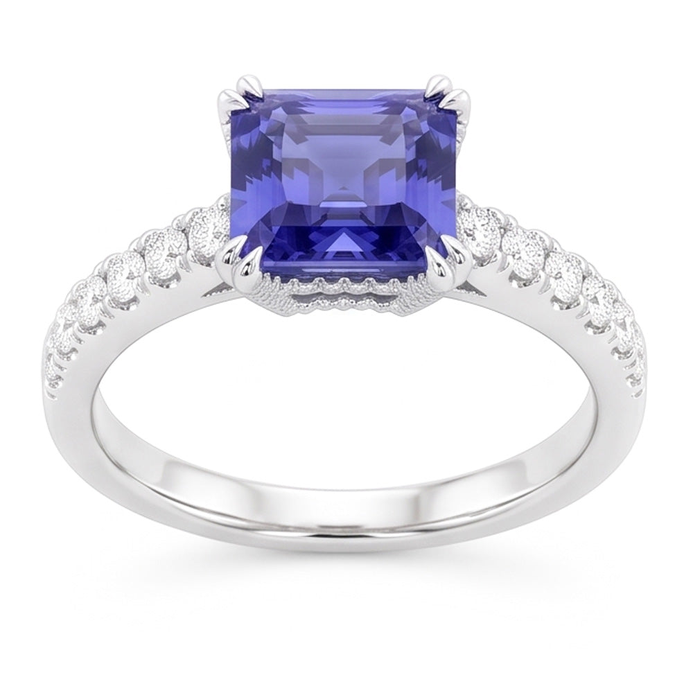 Strahlender Edelstein Blauer Saphir Natürlicher Diamant ( nicht im Labor gezüchtet ) Ring Dreier Krappen Set 3 Karat